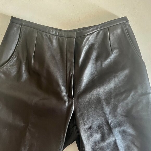 Vintage Lord & Taylor Brown 100% Leather Pants Classic Straight Leg Size 6P - Picture 3 of 12